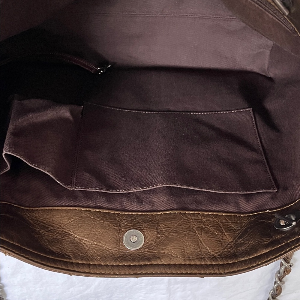 CHANEL Metallic Brown Quilted Calfskin Leather “Moscow” Tote with Chain Straps - Picture 7 of 14